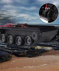 Lightweight shock absorbing plastic tank chassis with 130 motor, 3V-7V power range, for DIY robot projects, side view on rocks.
