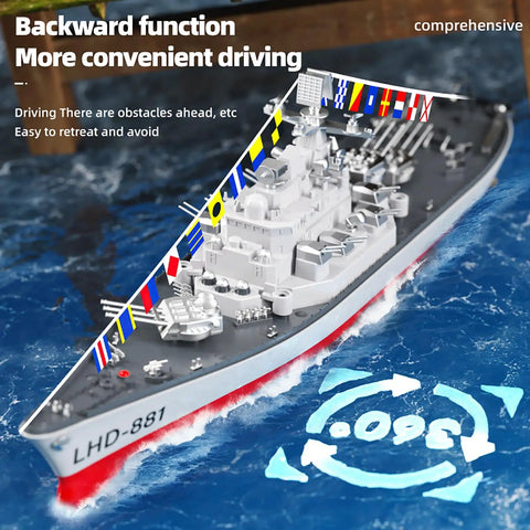 Remote Controlled Warship Battleship 23.6 Inch 4WD 2.4G RC Carrier on water with flags and backward function