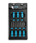 Kontour Nut Driver Set 7-Piece Metric 3-Inch Hollow Shaft with Chrome Vanadium Steel Construction in package, top view.