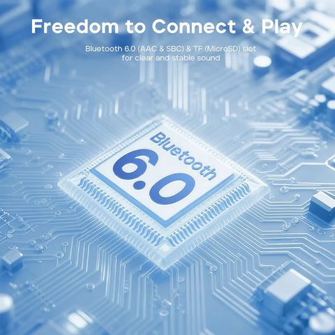 Close-up of Bluetooth 6.0 chip on circuit board highlighting PocketGo Bluetooth Shower Speaker With IP68 Waterproof And Dustproof Rating
