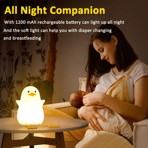 Mother nursing baby beside Seagull Silicone Night Light for Kids Portable Rechargeable Bedside Lamp for Nursery