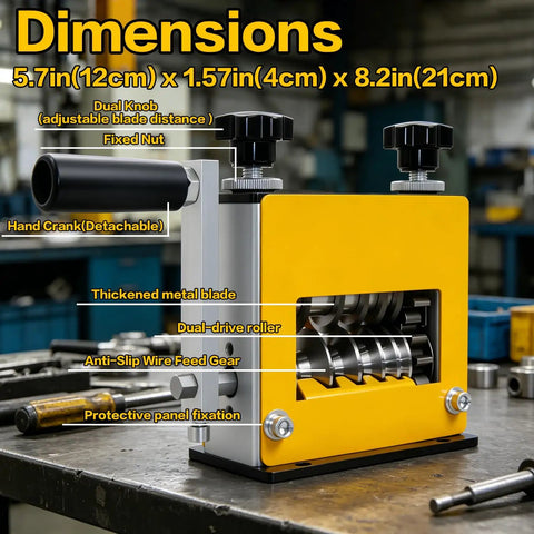 Detailed view of No Sweat Heavy Duty Wire Stripper Machine For Copper Cable 3 To 17 MM showing dimensions and components.