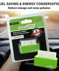 Plug And Play OBD2 Gas Saving Tuning Box For Cars Boost Power Up To 35 Percent And Torque 25 Percent While Slashing Gas Costs With Eco Energy Saver Universal Car Accessory in packaging on car dashboard