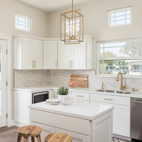 Gold Modern 4 Light Linear Chandelier For Dining Room, Foyer, Living Room, Staircase And Entryway in kitchen setting