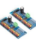 Two 16 Channel PCA9685 PWM Servo Driver Boards I2C Module for Arduino and Raspberry Pi, showcasing connectors and components.