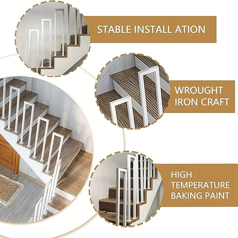 Rock Solid White Wrought Iron Handrail U Shaped Guardrail Wall Mounted Indoor Outdoor Stair Support Bar Heavy Duty Anti Rust Safety Railing Built Like A Tank For Villa And Loft on staircase, showcasing stable installation and wrought iron craft.