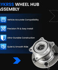 SYKRSS wheel hub assembly, emphasizing vehicle compatibility, precision fit, durability, and smooth ride, with wheel hub image.