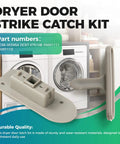 Dryer Door Strike And Catch Kit For Samsung Maytag with DC66-00395A DC97-07510B, shown with washer background