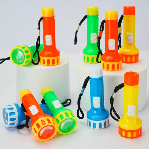 30 Piece Mini Flashlight Set With Lanyards Batteries Included Bright Colorful Handheld Torches For Kids Camping Hiking Gift Party Favors Ultra Portable Pocket Size Lighting Kit, featuring 3.1 inch orange, blue, yellow, and green flashlights