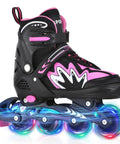 Cool Adjustable Kids Inline Skates With Full Light Up Wheels For Girls And Boys, Safe Ankle Support, Pink, Medium Size