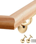 Premium Grade Six Foot Red Oak Handrail Kit With Rock Solid Brass 90 Degree Arms And No Sweat Wall Mount Setup Plus Complete Hardware, red oak handrail with brass wall mount and screws.