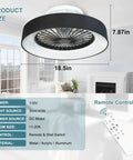 Remote LED Ceiling Fan With 30W Power, 18 Inch Small Flush Mount, 7 Invisible Blades Hidden in Protective Cover, Starry Sky Lampshade