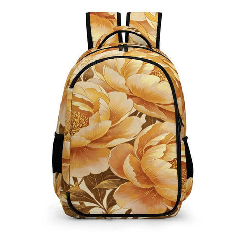 Vintage Metallic Floral Printed Unisex Backpack With Large Capacity Durable Polyester Daypack For Travel School And Everyday Use