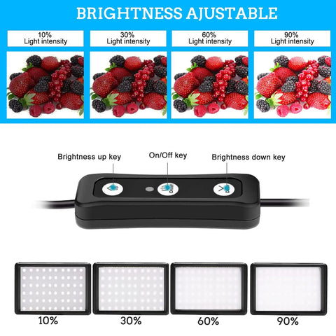 Two Pack USB LED Video Lights 5600K Dimmable With brightness control and intensity display for photo and video use.