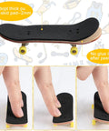 24 Pack Black Fingerboard Foam Grip Tape 110 x 38 x 2 mm Anti Slip Deck Tape shown on finger skateboard