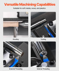 Powerful Benchtop Metal Lathe for Makers and Pros showing knurling, turning, external threading, internal threading capabilities