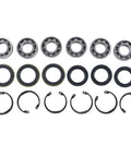Set of components from Three Kit Mower Blade Spindle Bearing Rebuild Kit For Kubota Lawn Mower Deck Parts With Bearings, Seals, And Snap Rings