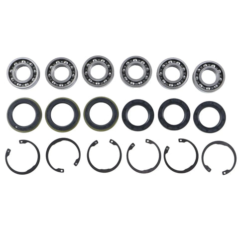 Set of components from Three Kit Mower Blade Spindle Bearing Rebuild Kit For Kubota Lawn Mower Deck Parts With Bearings, Seals, And Snap Rings