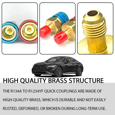 R1234YF To R134A AC Conversion Kit With Quick Coupler Adapters For High And Low Side, brass fittings in blue and red