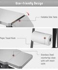 Rolling Pizza Oven Stand With Beveled Stainless Steel Top 31 By 19 Inches Foldable Extension Table Outdoor Bar Cart showing foldable side table and paper towel hook.