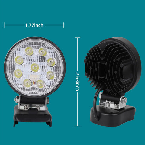 Front and back view of Cordless LED Work Light for Makita 18V Max Battery 27W 2400LM Wide Beam Flood Light 6000K Daylight