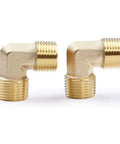 Two brass 90-degree barstock street elbows with 1/2 in NPT male threads