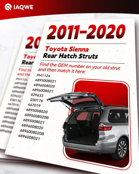 Premium Heavy Duty Rear Hatch Struts For Toyota Sienna 2011 Through 2020 Replacement Power Liftgate Gas Shocks, showing rear hatch.