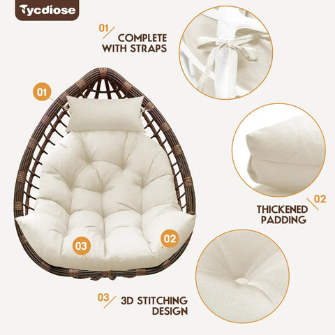Outdoor Hanging Egg Chair Cushion Replacement Thick Waterproof Cushion With Headrest Pillow Cream Comfy Fits Most Egg Chairs