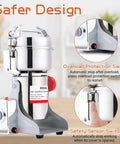 Heavy Duty 1800W Electric Grain Mill Grinder With 36000 Rpm High Speed Motor And 800g Stainless Steel Capacity for safe use.