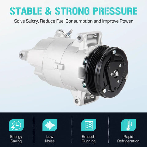 Slick AC Compressor Fits Chevy Malibu Cobalt HHR Cavalier 2.0l 2.2l 2.4l with black pulley and silver housing.
