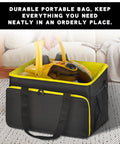 Slick Steam Cleaner Carry Case Featuring Dang Generous Internal Pockets And Hassle Free Straps For Keeping Your Floor Steamer Nozzles And Hoses Super Tidy Anywhere, showcasing a durable black and yellow carrier with a steam cleaner inside.