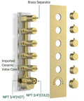 Premium Dual Head Rainfall Shower System With Twenty Six Custom Spray Settings Sweet Brushed Gold Finish valve core and controls
