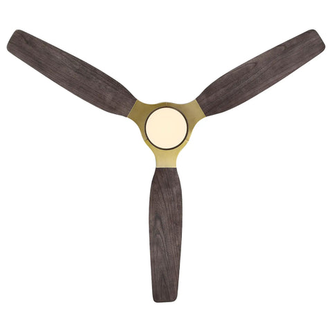 56" Soft Brass Chandelier Ceiling Fan,2 Downrods Fandelier with Remote featuring dark wood blades and central light dome.