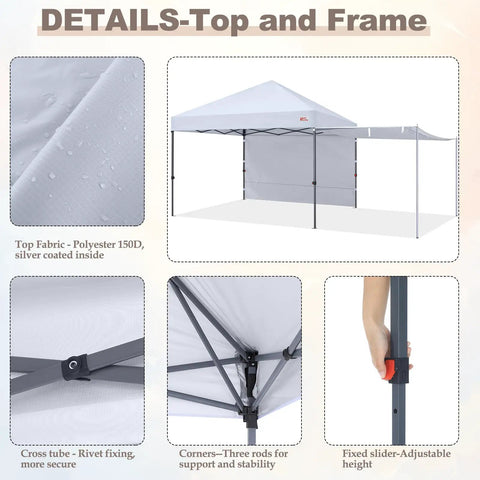 Pop Up 10x10 Canopy Tent With Center Lock Easy One Person Setup dual shelters, showing fabric, frame, and adjustable height