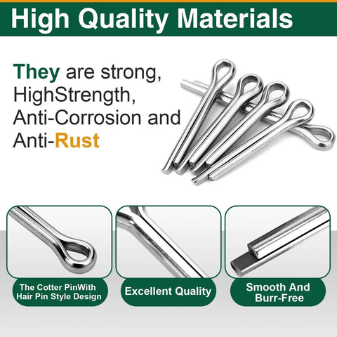 200 Piece Cotter Pin Assortment Kit Heavy Duty With Stainless Steel R Clips And Hitch Pin Clips In 6 Sizes For Trailer Tractor