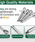 100 Piece Cotter Pins Assortment Kit Stainless Steel 304 Split Pins Set for mechanical fastening showing high quality features