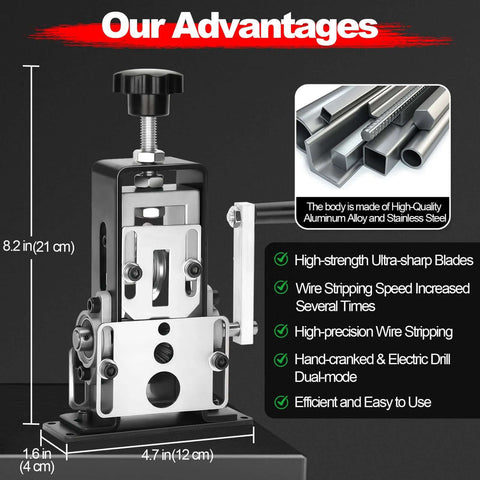 Manual Wire Stripping Machine For Scrap Copper And DIY Projects, Drill Powered And Hand Crank Dual Drive, durable steel construction image