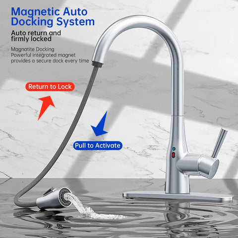 Touchless Kitchen Faucet With Pull Down Sprayer, Motion Sensor Hands Free, 270 Degree Swivel, Magnetic Dock, Chrome Finish