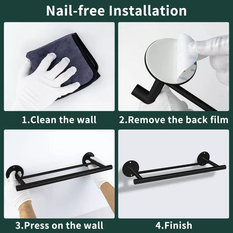 Installation process for Matte Black 6 Piece Stainless Steel Bathroom Hardware Set With 16 Inch Wall Mount Hand Towel Bar Toilet Paper Holder.