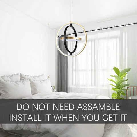 Chandeliers Modern Black And Gold Ring Pendant Light Fixture With Adjustable Heights 3000K Warm White Cozy Ceiling Lighting In Bedroom