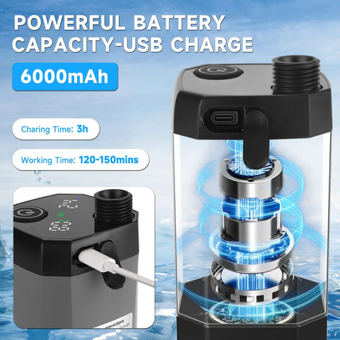 Power Packed Portable Camping Shower Kit With LED Battery And Temperature Display Rechargeable 6000mAh Battery Delivers