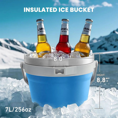 Rock Solid 7 Liter Insulated Ice Bucket With Handy Bottle Opener Double Wall Vacuum Stainless Steel Drink Cooler Holds Six Longnecks Or Three Wine Bottles For Backyard Bashes And Chill Gatherings Blue