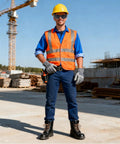 Construction worker in safety gear and Top Shelf Welding Goggles 4 Pack With Splash Resistant Lens And Impact Rated Frame.