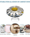 Fresh Daisy Flower Stainless Steel Drawer Knobs Set of 2 1.1 Inch Round Cabinet Handles with Rust Proof Finish on display.