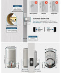 Heavy Duty Keyless Entry Deadbolt With Keypad For Front Door Lock Featuring Hidden Passcode And 20 User Pins In Sleek Satin Nickel Finish dimensions and installation guide.