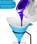 100 Pack Cone Paint Strainers With 190 Micron Filter Tips And Silicone Funnel Pouring Purple Paint Into Container