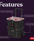Four Piece Rolling Tool Storage System With Large Rolling Toolbox And Two Drawer Toolbox And Two Tray Organizers Interlocking