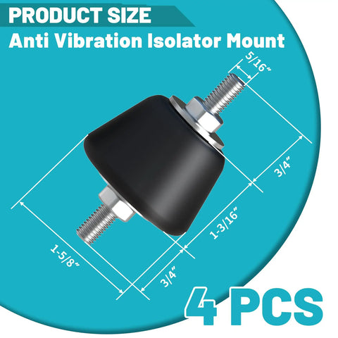 Kill The Rattle With Four Pack Anti Vibration Rubber Isolator Mounts M8 Shock Absorbers And Nuts for Air Compressors Mini Splits Engines Pumps Solid Hold dimensions of anti vibration isolator mount.