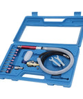 Straight Shot Precision Pneumatic Pencil Die Grinder Kit with components in blue case, perfect for mechanics and fabricators.