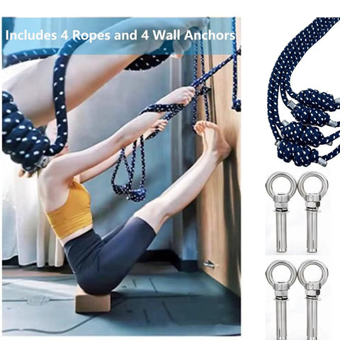 Wall Mounted Yoga Rope Kit For Deep Stretching And Spinal Mobility Posture Support Back Shoulder Hip Tension Relief Home Or Studio Practice Easy Setup Pro Grade Durable Anchor System, 4 ropes and 4 wall anchors, purple